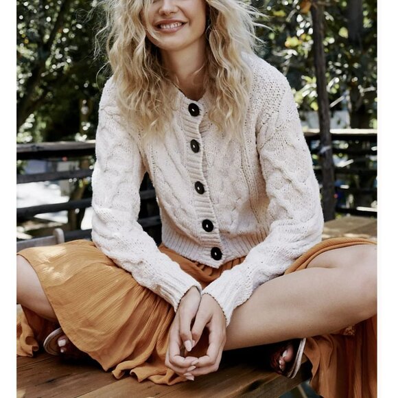 New Free People Bonfire Cropped Cardigan Size Small Knit Cotton - Picture 3 of 10